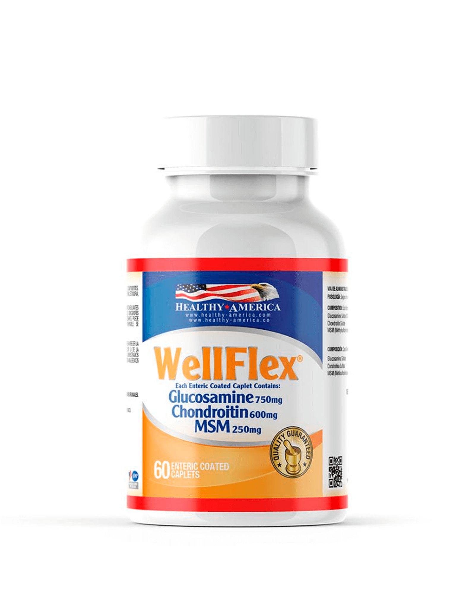 WellFlex Glucosamine 750mg Chindroitin 600mg MSM 250mg x 60 Cápsulas - Healthy America