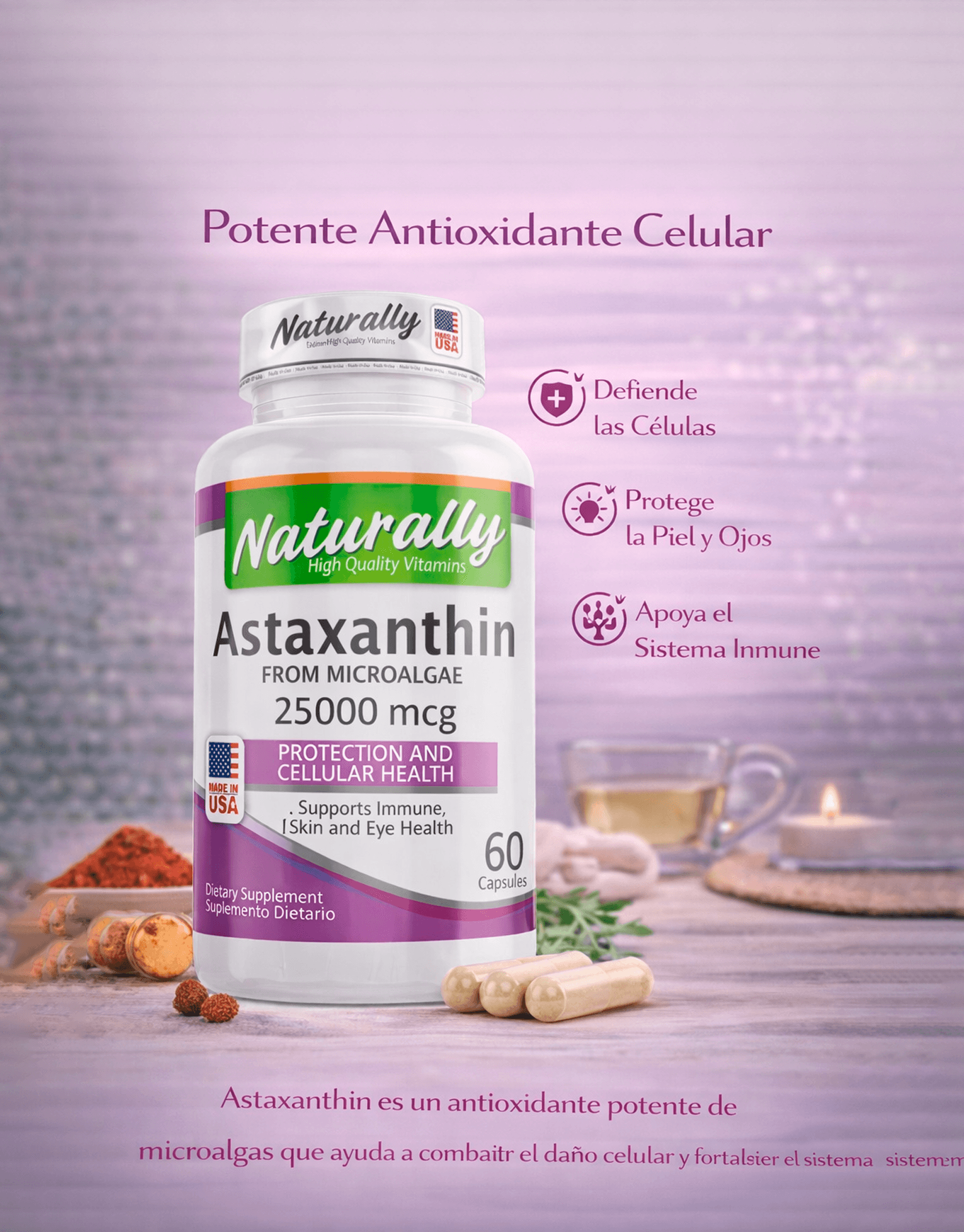 Astaxanthin 25 mg 60 cápsulas - Naturally 1
