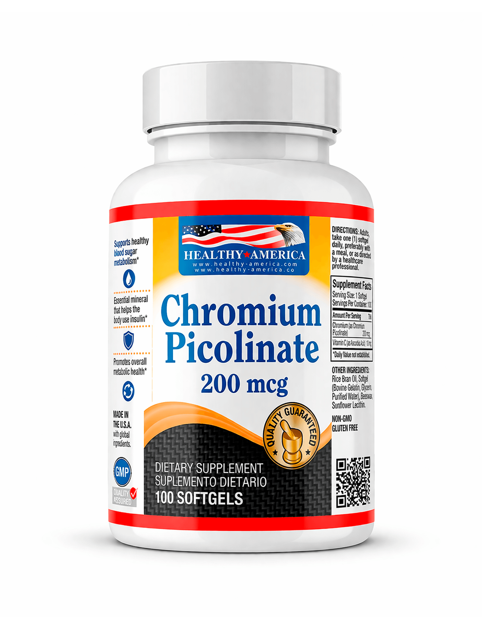 Chromium Picolinate 200 mcg x 100 Softgels - Healthy America 0
