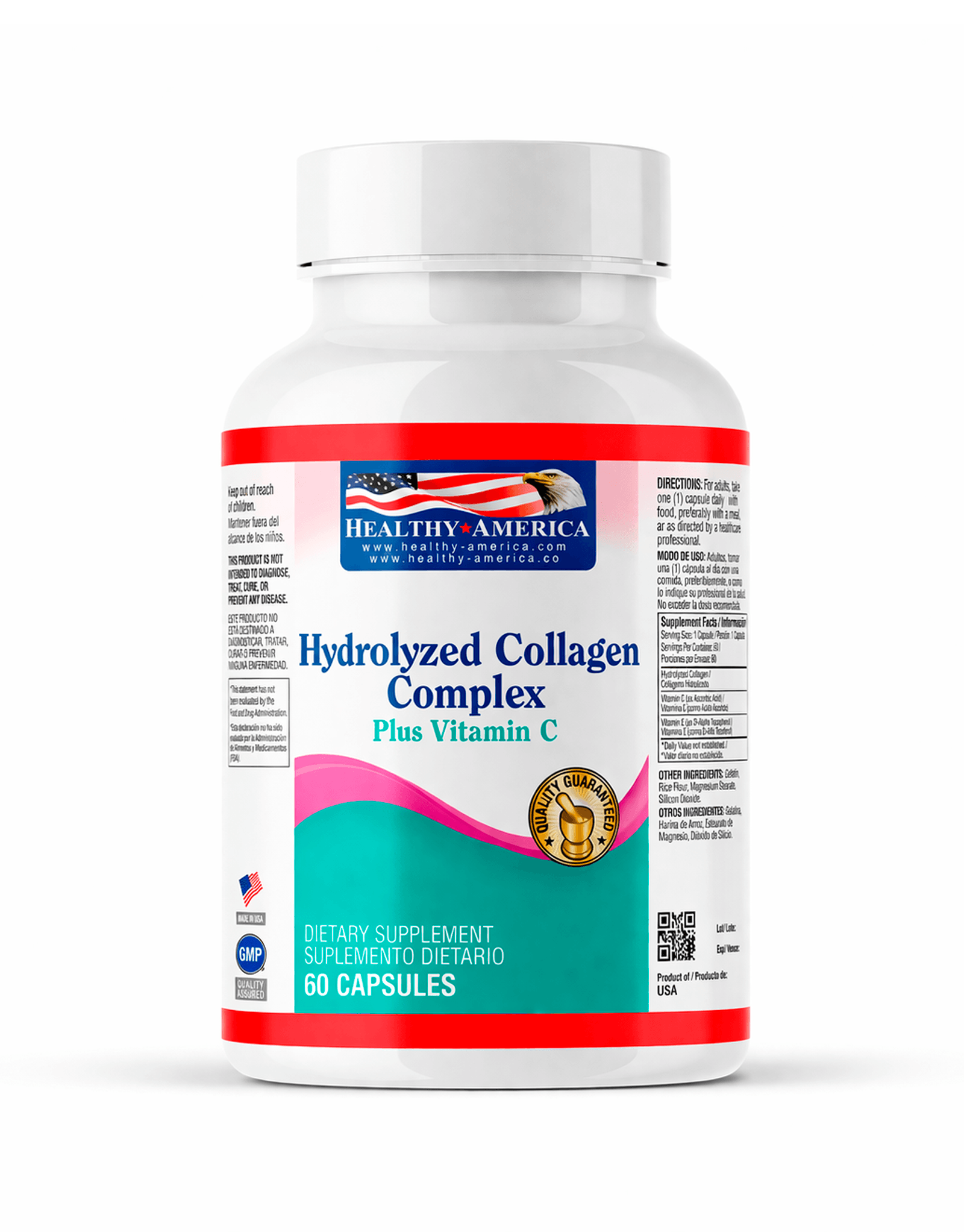 Colágeno Hidrolizado Complex con Vitamina C x 60 Cápsulas - Healthy America 0