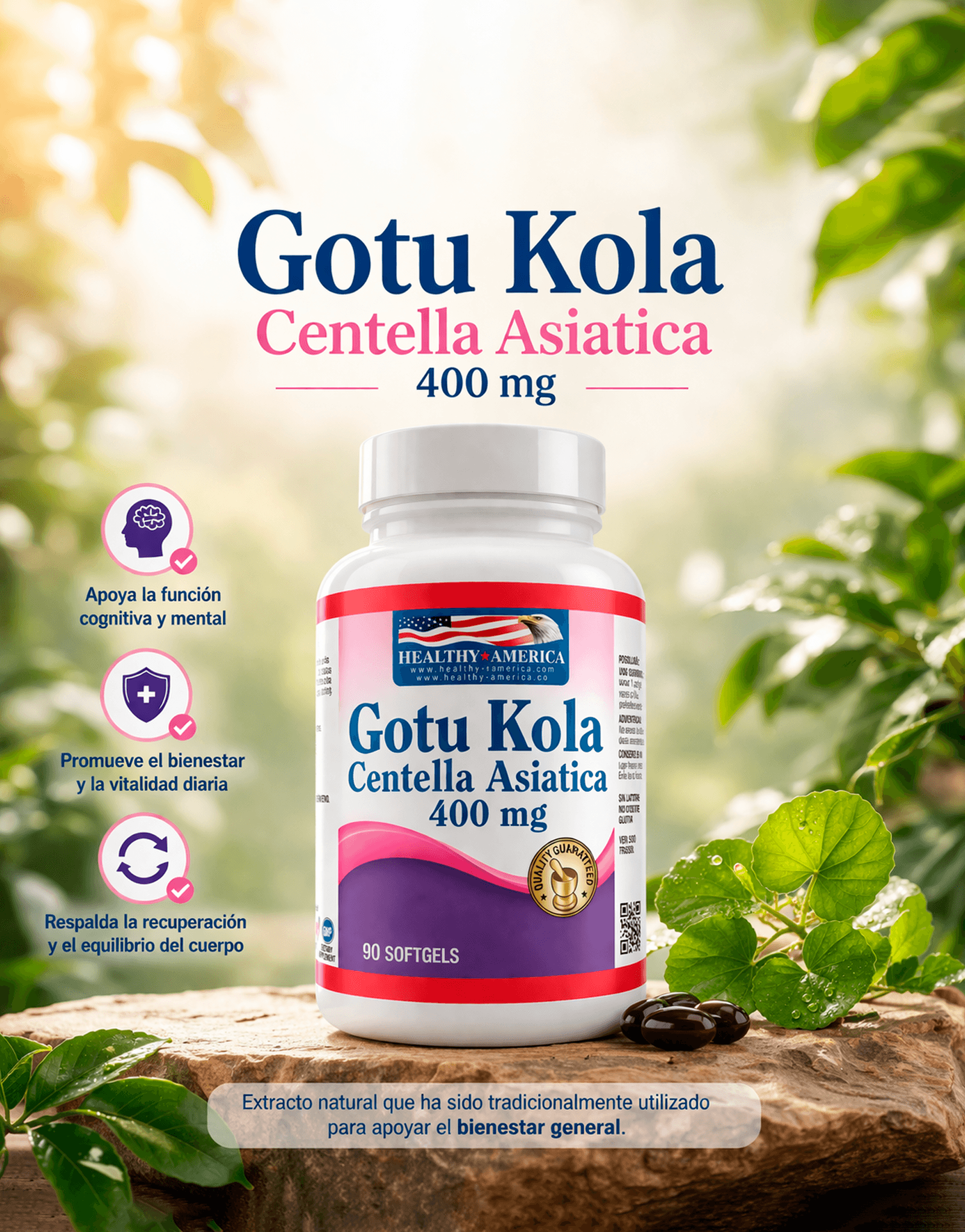 Gotu Kola - centella Asiática 400mg por 90 cápsulas Lab healthy America 1