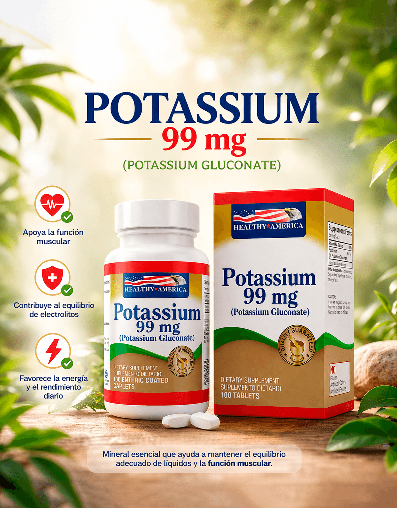 Potasio 99 mg Minerales 100 Softgels Healthy America 1