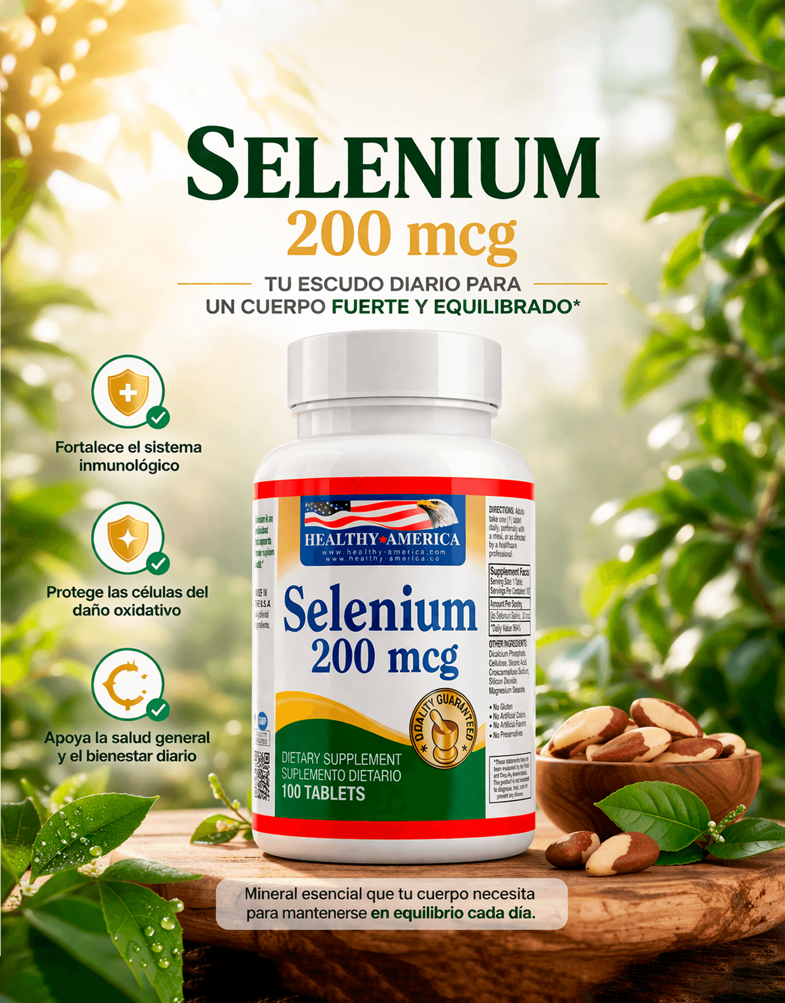 Selenium 200 mcg x 100 Tabletas - Healthy America 1