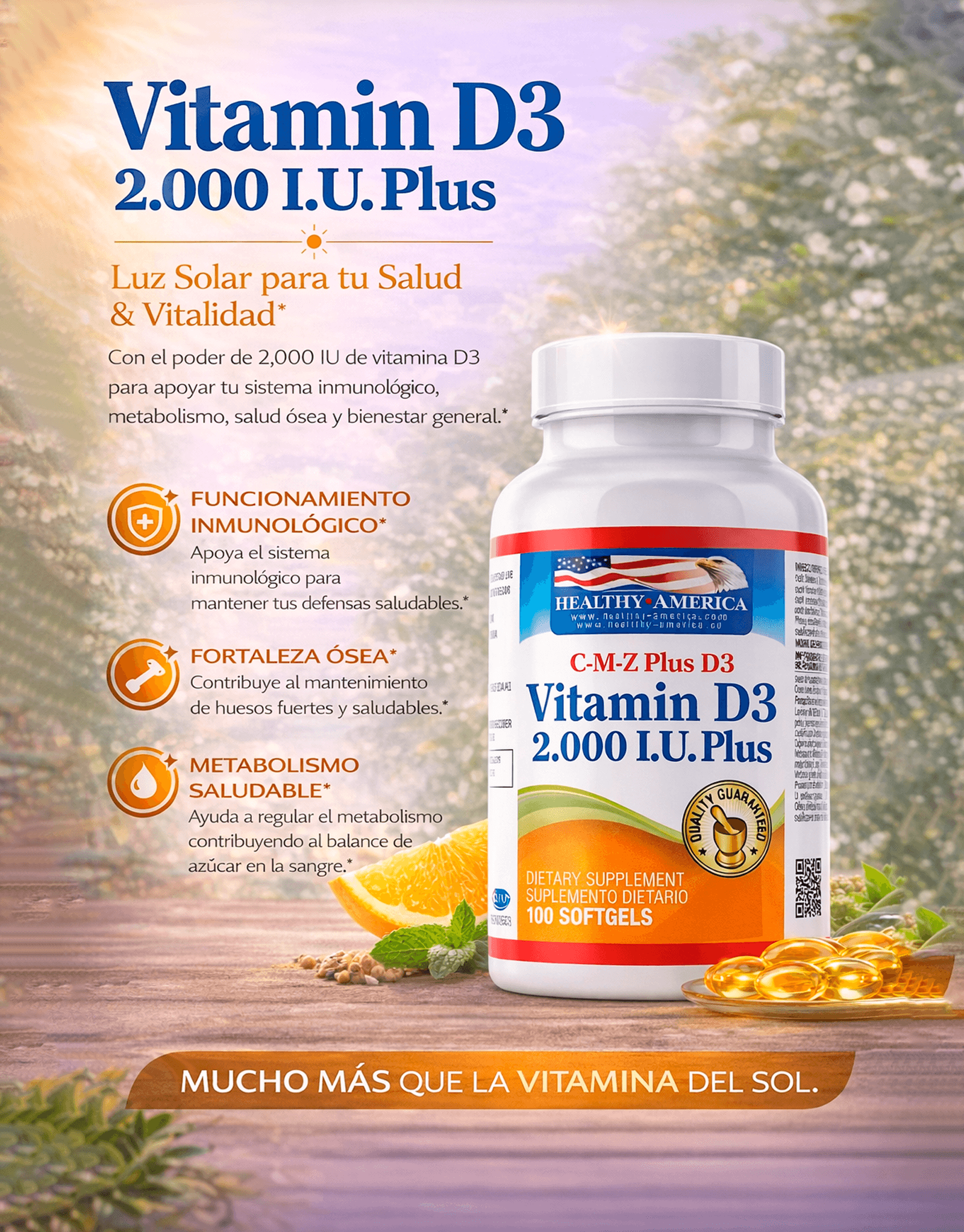 Vitamina D3 2000 IU x 100 Soft - Healthy America 1