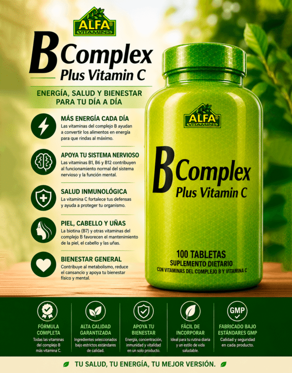 B Complex Plus Vitamin C 100 Tabletas - ALFA VITAMINS