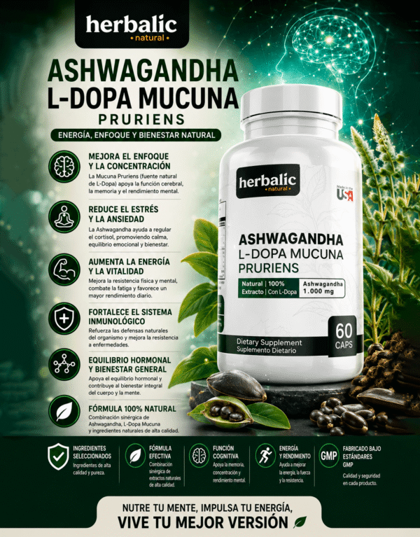 Ashwagandha l-Dopa Mucuna Herbalic 60 capsulas