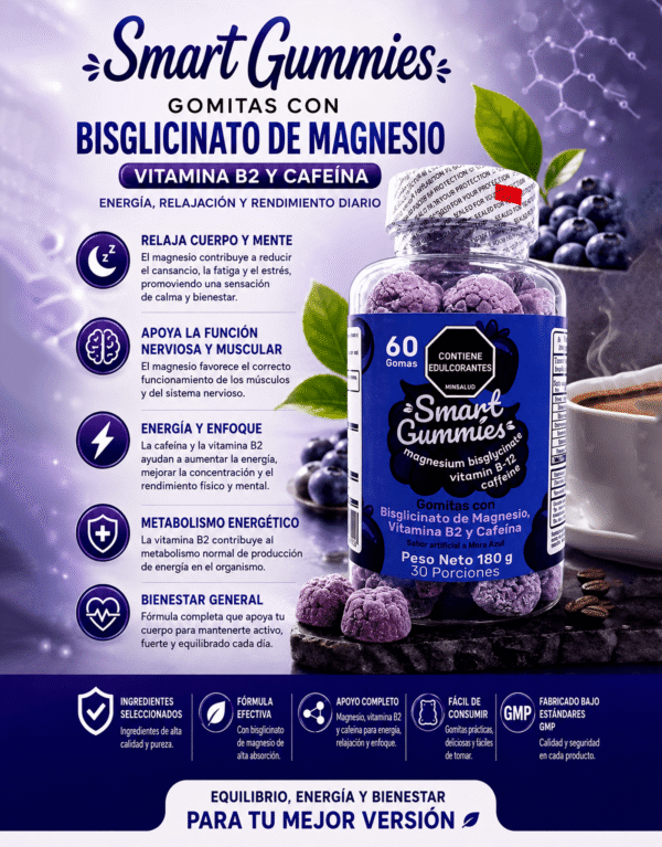 smart gummies bisglicinato b12 y cafeina